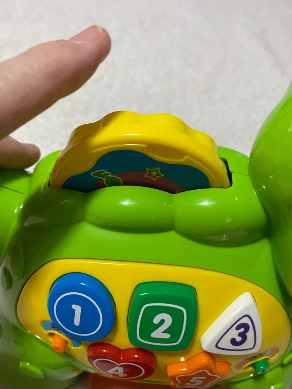 Interactive Green Dino Learning Toy with Lights and Buttons